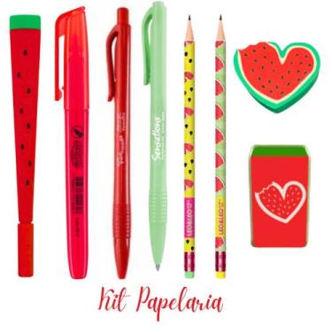 Imagem de Kit Papelaria Fofa Melancia Kawaii Lapis Borracha Apontador Caneta Fof