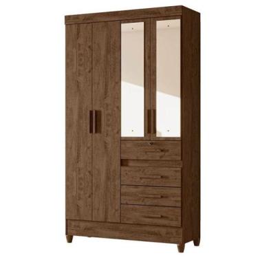 Imagem de Guarda Roupa Solteiro Sobral 4 Portas Castanho Wood Com Espelho - Mova