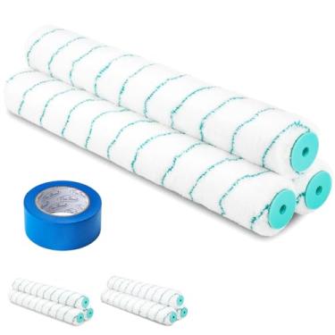 Imagem de PinStone Pacote com 4 capas de rolo de tinta de microfibra de 45,7 cm, rolos de cochilo de 0,9 cm com fita de pintor profissional, refis de cobertura grande sem fiapos para moldura de 45,7 cm, pintura