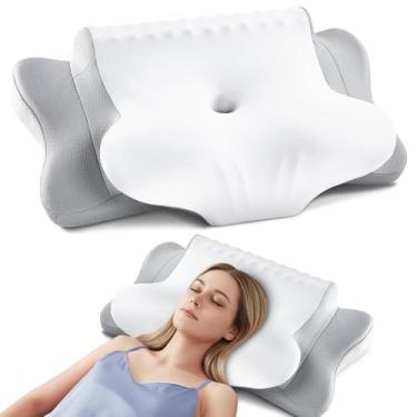 Imagem de DONAMA Almofada de pescoço cervical para alívio da dor, travesseiro ortopédico com contorno de pescoço com almofadas ergonômicas de espuma viscoelástica com alturas duplas para dorminhocos nas costas