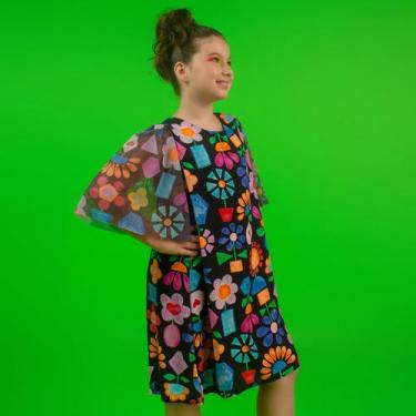 Imagem de Vestido Viscose e Tule Estampado "Flores" - Saia de Filó, 4, Estampado