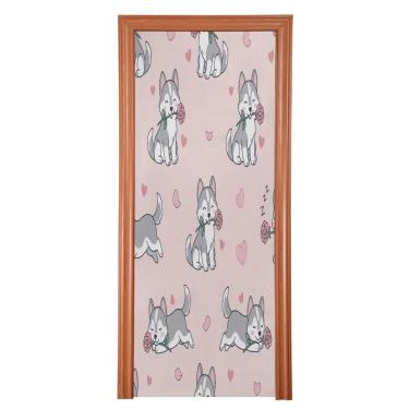 Imagem de Blueangle Capa elástica para porta de cachorro Husky dos Namorados - Faixa de porta frontal de tecido elástico para decoração de festa em casa ao ar livre (959)