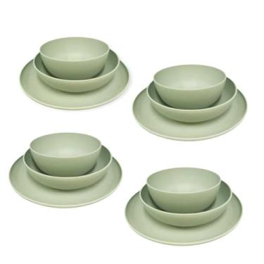 Imagem de Jogo 12 Pratos Raso Cinza Escuro – Design Moderno Street, Ideal para Refeições Domésticas, Jantares e Eventos Casuais (Verde Menta)