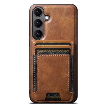 Imagem de POYUFRG Capa magnética para Samsung Galaxy S26 Ultra/S26 Plus, carteira destacável com suporte para cartão, capa de couro, estampa retrô de cera de óleo, marrom, S26 Plus