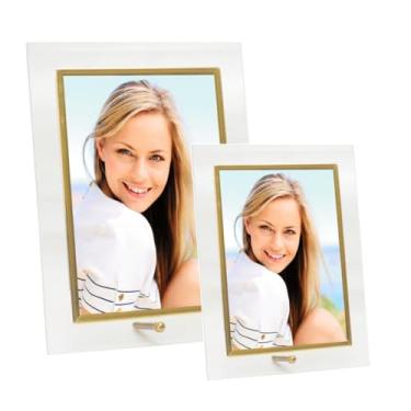 Imagem de Conjunto Porta Retrato Vidro Reto Prime Filete Dourado 10x15 e 15x20 Vertical – Tuut