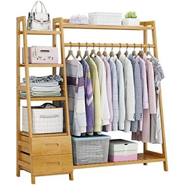 Imagem de Suporte de trilho de madeira para roupas, suporte 4 em 1 com haste de pendurar e sapateira, organizador de armazenamento de roupas para quarto de 90 *