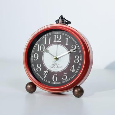 Imagem de AYRELY Despertador analógico retrô antigo operado por bateria pequeno para decoração de quarto, relógio de mesa de cabeceira elegante e silencioso (vermelho-preto)