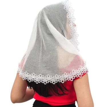 Imagem de Véu Ccb Adulto Renda Guipir Floral Tule Filó de Algodão (Rafaela) - Ce