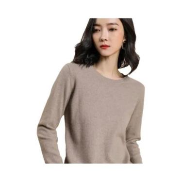 Imagem de Suéter De Malha Feminino De Manga Longa Com Decote Redondo, Pulôver Ca