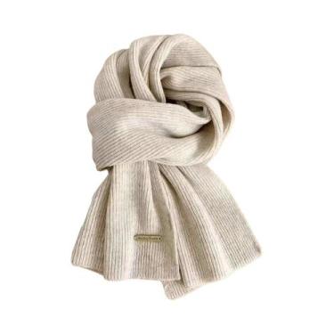 Imagem de Cachecol De Lã Quente Para O Inverno Feminino, Tricô Grosso, Cor Sólid