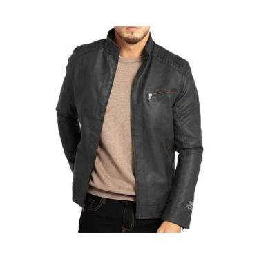 Imagem de Jaqueta De Couro PU Estilo Punk Para Homens Com Gola Alta Moda Para Ad