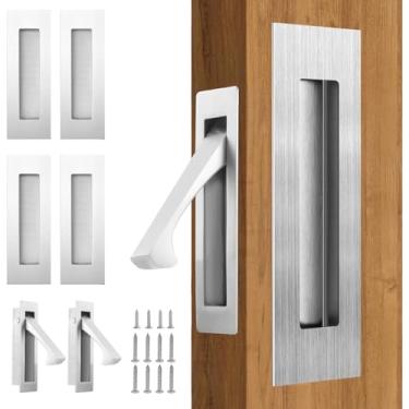 Imagem de bealy Maçanetas de porta de bolso e borda fosca, conjunto de ferragens para porta de bolso, puxadores de 15 cm, puxadores embutidos, para armário, porta de celeiro, feito de aço inoxidável 304