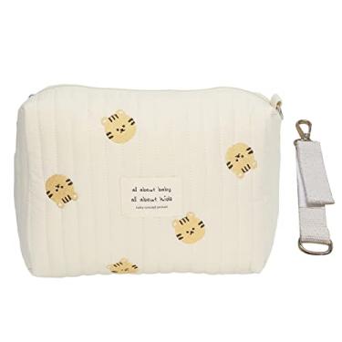 Imagem de Saco de fraldas organizador bolsa requintado bordado algodão macio grande capacidade saco de carrinho organizador para viagens chá de bebê presente novos pais (Cabeça de tigre)