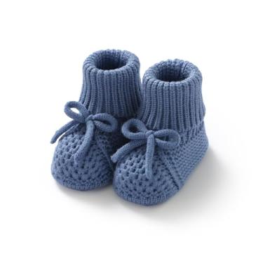 Imagem de Wugugu Botas de tricô para bebês recém-nascidos, botas de crochê à mão, para meninos e meninas, First Walkers, meias macias para berço, Azul marino, 0-3 Months Infant