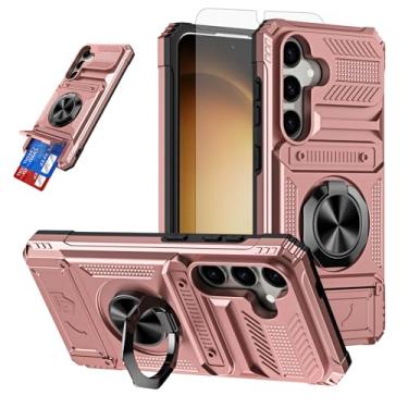 Imagem de Furiet Capa de celular para Samsung Galaxy A15 5G/4G com protetor de tela de vidro temperado, compartimentos para cartões, anel magnético, à prova de choque, amortecedor de silicone macio, híbrido