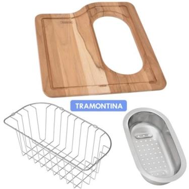Imagem de Acessórios Para Cuba Tramontina Morgana 60Fx Kit com Tábua, Cesto Coad