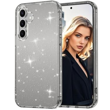 Imagem de Woxidzyx Capa com glitter para Samsung Galaxy S25 Plus, capa de telefone à prova de choque com glitter brilhante para Galaxy S25 Plus 5G, capa protetora antiamarelamento fofa com glitter para mulheres