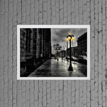 Imagem de Quadro Cidade Com Poste Iluminado 45X34Cm Moldura Branca
