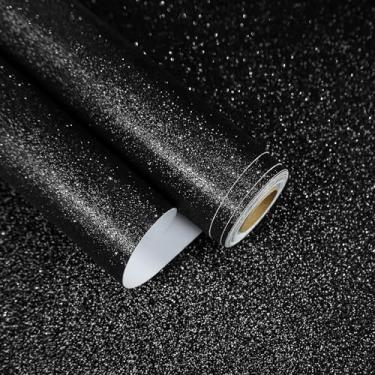 Imagem de EaseStick Papel de parede brilhante preto brilhante adesivo de contato com glitter papel de parede preto brilhante para quarto, armário de banheiro, artesanato, tecido brilhante removível, papel de