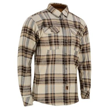 Imagem de Camisa masculina de flanela xadrez de manga comprida com botões casuais, para homens, 100% algodão, punhos de veludo cotelê, Coffee N Cream, P