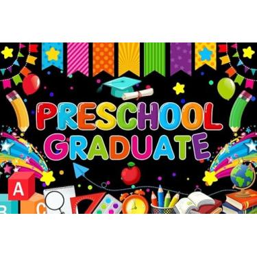 Imagem de dnldliq Pano de fundo de 2,4 x 1,8 m, pré-escolar, pós-graduação, parabéns, pré-escola, escola, 2026, decoração de festa de graduação, faixa de fotos, suprimentos para cabine de fotos