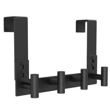 Imagem de PMMASTO Ganchos sobre a porta, serve para porta de 3,5 cm de espessura sem ganchos para organização de armário, banheiro, quarto, cabide para roupão de toalha de casaco (preto, 4 ganchos em T)