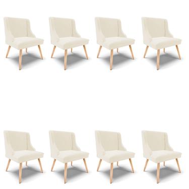 Imagem de Kit 08 Cadeiras de Jantar Liz Veludo Bege Pés Palito Natural D03 - D'Rossi