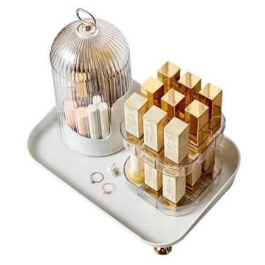 Imagem de Suporte de pincel de maquiagem com tampa – Caixa de armazenamento de pincéis de maquiagem com 3 compartimentos com tampa contra poeira | Suporte de escova de dentes à prova d'água com duas camadas