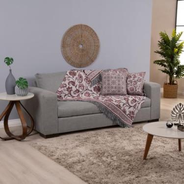 Imagem de Kit 5 Peças Xale para Sofá Manta Capa com Almofadas Cheias Decorativa Franja Dupla Face Confortável Luxo 1,35m na Cor Vinho