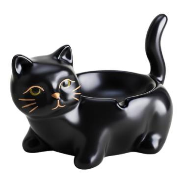 Imagem de WAIT FLY Cinzeiro de cerâmica preto para gatos, cinzeiro de charuto para uso interno ou externo, decoração de escritório doméstico