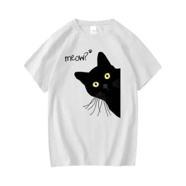 Imagem de Camiseta Masculina De Algodão Com Estampa De Gato Preto, Camiseta Casu