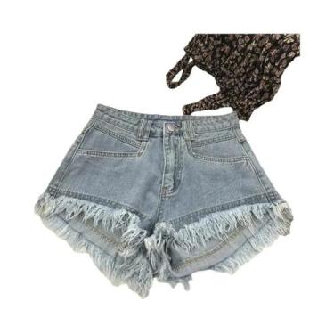 Imagem de Shorts De Denim De Cintura Alta Estilo Coreano Com Franjas Para O Verã