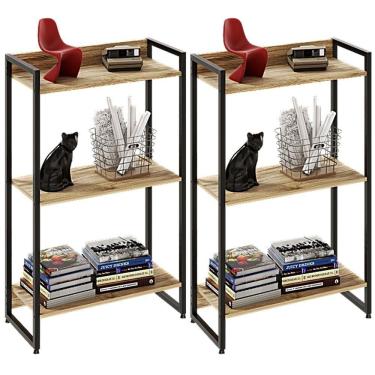 Imagem de Kit 2 Estantes Escritório 3 Prateleiras 104x60cm Carvalho