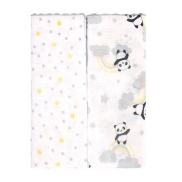 Imagem de Toalha Fralda com 02 Unidades Bublim 30cm x 35cm, Panda Cinza
