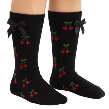 Imagem de Meia Infantil 3/4 Com Laço Selene, 29 a 34, Preto frutas