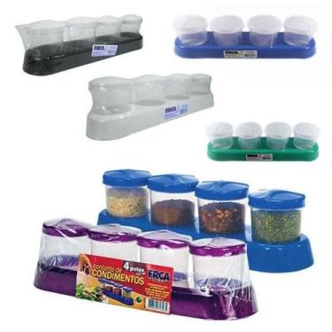 Imagem de 12 Kit Porta Condimentos Temperos Plástico 4 Peças Suporte - ERCAPLAST