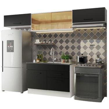 Imagem de Cozinha Compacta Madesa Agata Armário e Balcão Branco Preto
