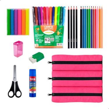 Imagem de Kit Material Escolar Infantil Estojo Triplo Mais Itens - Menino - Meni