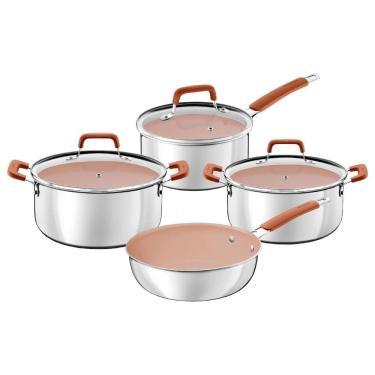 Imagem de Jogo de Panelas Tramontina Romagna Aço Inox Cerâmico Black Stone 4 peças Marfim