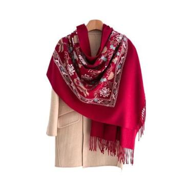 Imagem de Cachecol Floral Feminino Quente 70x210cm, Xale De Caxemira Sintética, 