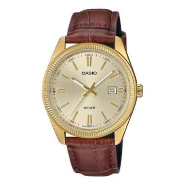 Imagem de Relógio Masculino Casio Analógico Couro Dourado Mtp-1302Pgl