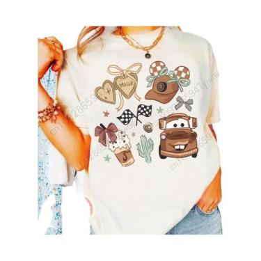 Imagem de Camiseta Feminina De Verão Em Algodão Respirável Disney Cars Retrô Lig