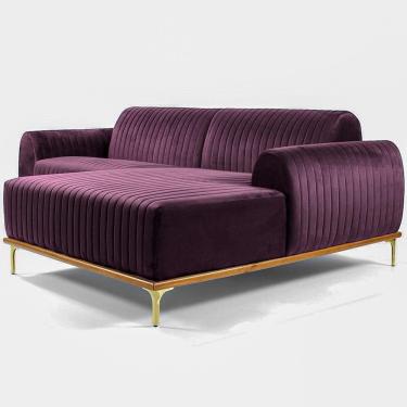 Imagem de Sofá Molino 3 Lugares 230cm Chaise Esquerdo Pés Gold Veludo Roxo - Nexta Casa