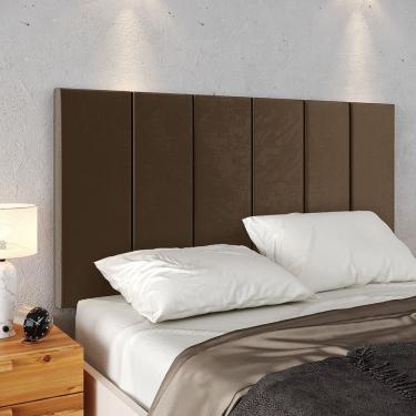 Imagem de Cabeceira Suspensa Estofada Decoração Quarto Cama Box Casal 1,40 Julia Marrom Suede Lojas RPM