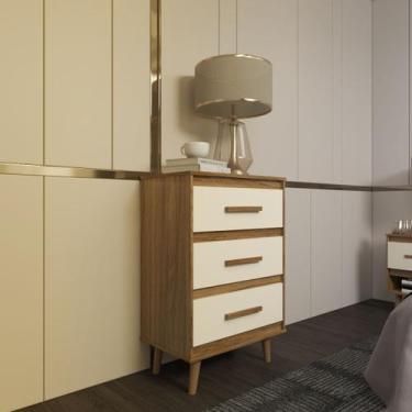 Imagem de Cômoda Maya 3 Gavetas com Puxadores e Pés Retro Design Moderno Quarto 