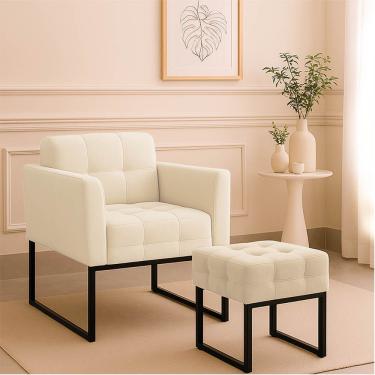 Imagem de Poltrona Com Puff Elisa Suede D03 Apoio Para Os Pés Suede Bege D'Rossi