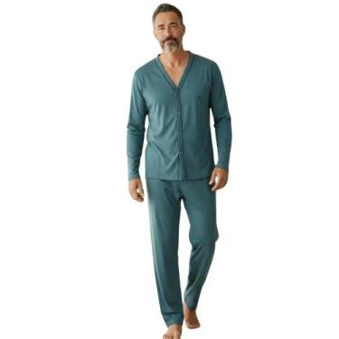 Imagem de Pijama Masculino Aberto Botão Manga Longa e Calça Comprida Inverno Pós