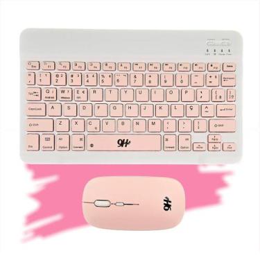 Imagem de Kit Mini Teclado Mouse Bluetooth Tablet e Notebook Cores - 9H, Rosa