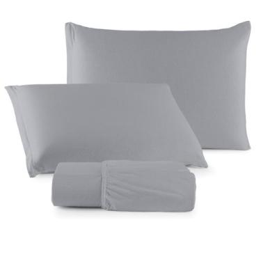 Imagem de Jogo de Lençol Casal Queen C/ Elástico Malha 100% Algodão 03 Pçs Liso 