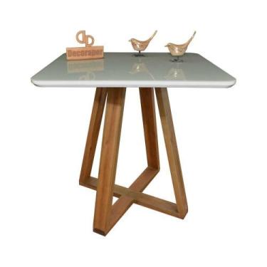 Imagem de Mesa Jantar Base X Tampo Quadrado Laca Com Vidro 80cm Off White - DECO